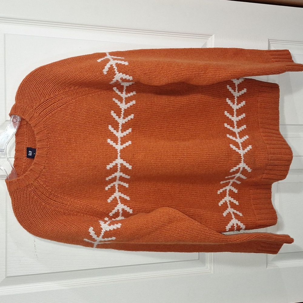 GAP 100% lambswool pullover crewneck sweater - L - burnt orange/cream relaxed - Picture 1 of 5